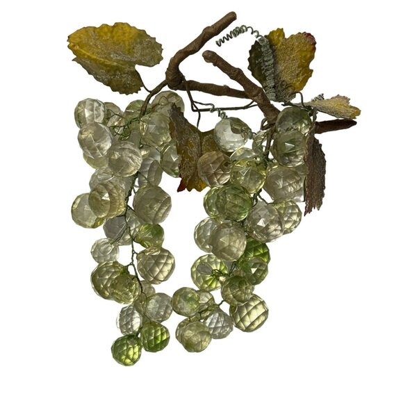2 Vintage Acrylic Champagne Grape Cluster Faceted Sugared Leaves Wired 1970s MCM - Picture 4 of 6